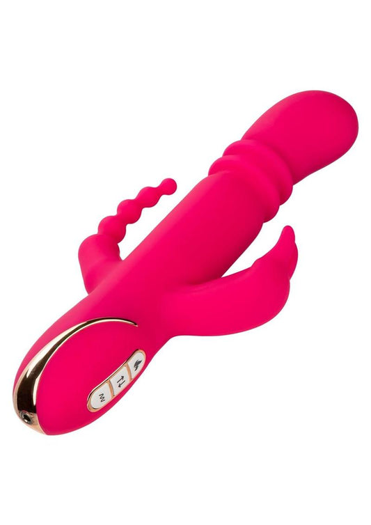 Jack Rabbit Signature Heated Rechargeable Silicone Triple Fantasy Rabbit Vibrator - Pink