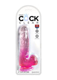 King Cock Clear Dildo with Balls - Clear/Pink - 6in