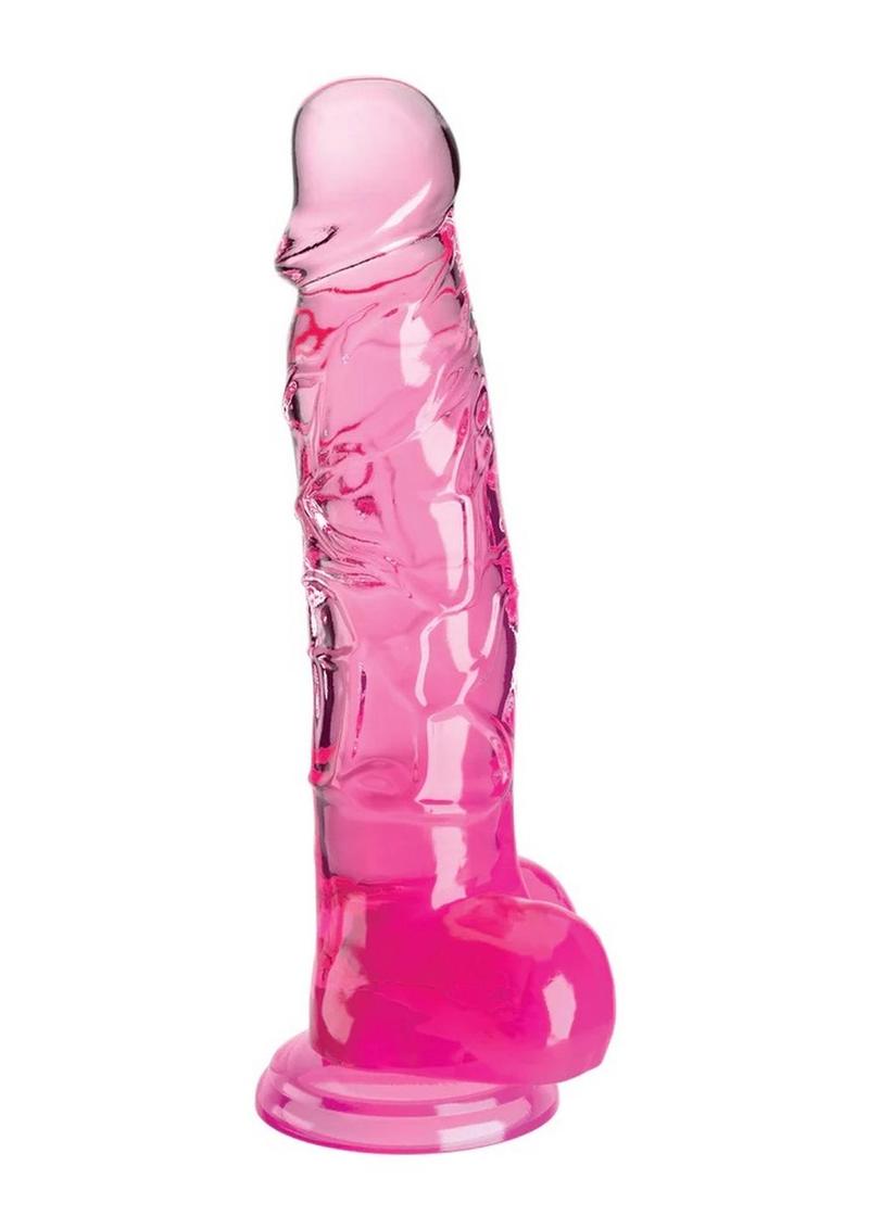 King Cock Clear Dildo with Balls - Clear/Pink - 8in