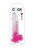 King Cock Clear Dildo with Balls - Clear/Pink - 9in