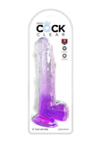 King Cock Clear Dildo with Balls - Clear/Purple - 9in