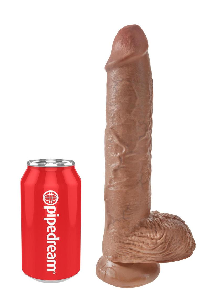 King Cock Dildo with Balls - Caramel/Tan - 10in