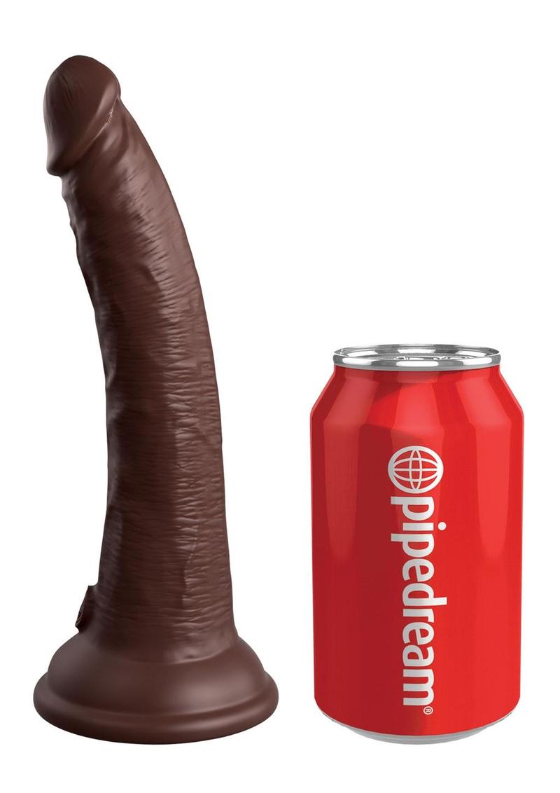 King Cock Elite Dual Density Vibrating Rechargeable Silicone with Remote Control Dildo - Chocolate - 7in