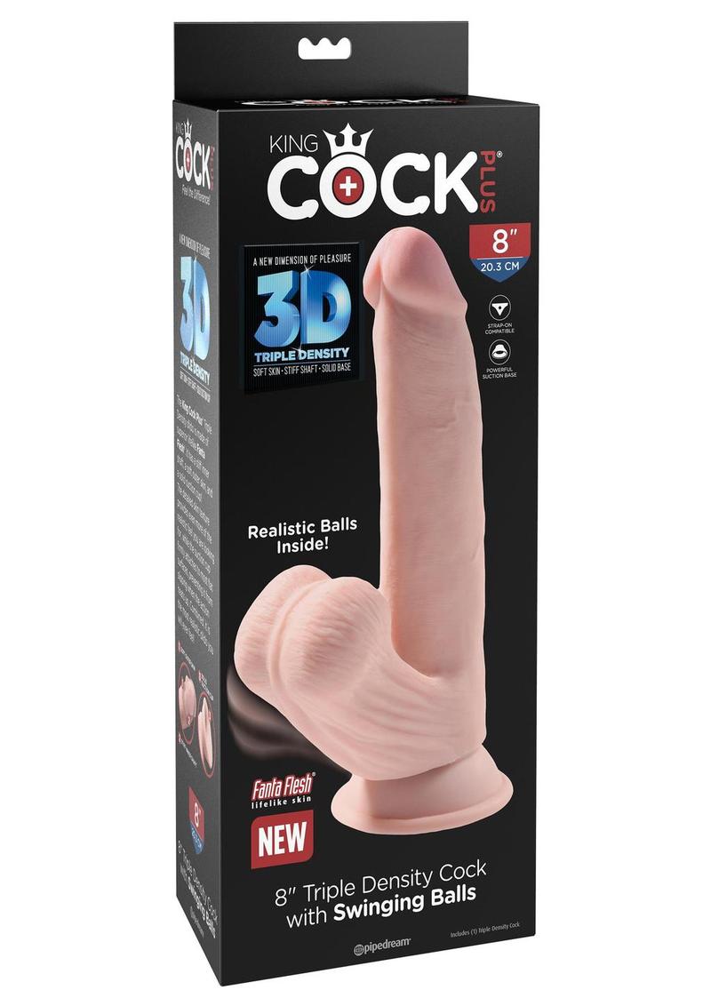 King Cock Triple Density Cock with Swinging Balls - Vanilla - 8in