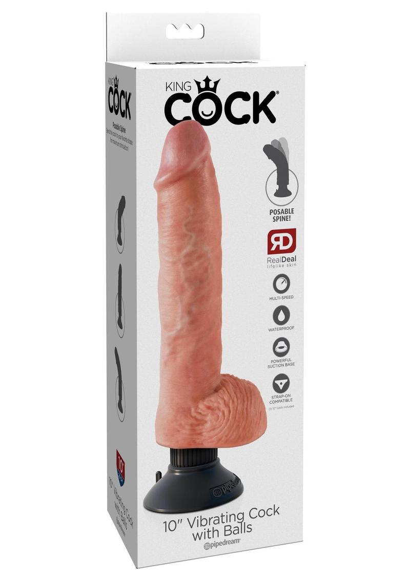 King Cock Vibrating Dildo with Balls - Vanilla - 10in