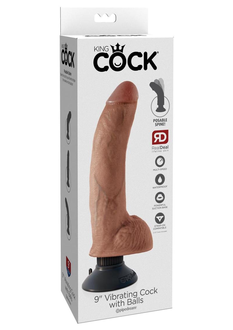 King Cock Vibrating Dildo with Balls - Caramel - 9in