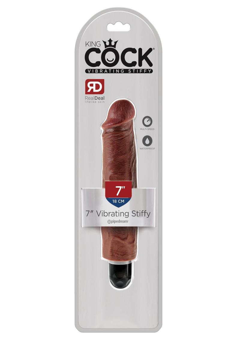 King Cock Vibrating Stiffy Dildo - Chocolate - 7in