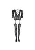 Le Desir Criss Cross Neck Bodystocking - Black - One Size