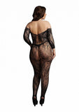 Le Desir Lace Sleeved Bodystocking - Black - Queen