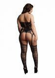 Le Desire Lace Suspender Bodystocking - Black - Queen