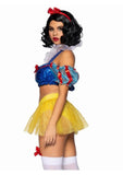 Leg Avenue Bad Apple Snow White, Shimmer Halter Bandeau with Organza Puff Sleeves and Ruffle Collar, Garter Panty with Shimmer Sheer Skirt, and Matching Bow Headband