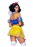 Leg Avenue Bad Apple Snow White, Shimmer Halter Bandeau with Organza Puff Sleeves and Ruffle Collar, Garter Panty with Shimmer Sheer Skirt, and Matching Bow Headband - Multicolor - Medium - 3 Piece