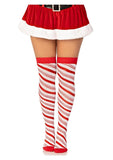 Leg Avenue Candy Cane Lurex Striped Over The Knee Socks - White - One Size