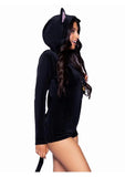 Leg Avenue Comfy Cat Ultra-Soft Velvet Plush Zip Up Romper with Bell Zipper Pull, Ear Hood, and Kitty Tail - Black - Medium