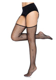 Leg Avenue Daisy Dot Fishnet Stockings with Scalloped Top - Black - One Size