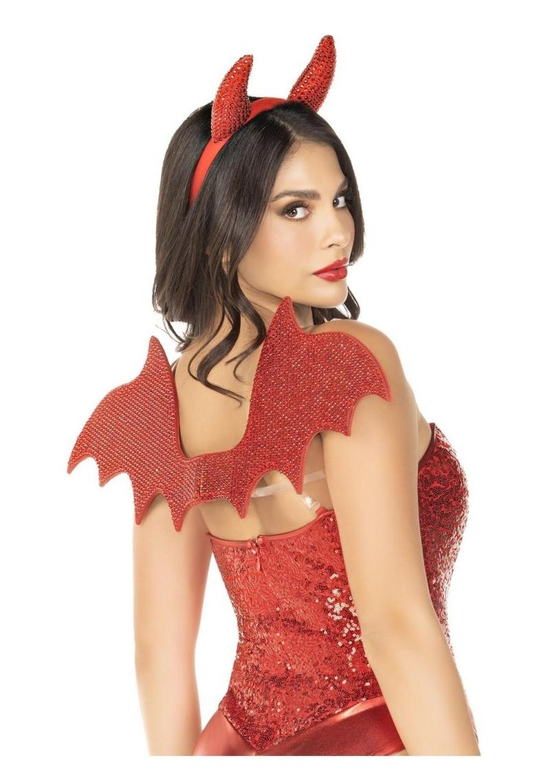 Leg Avenue Devil Kit Rhinestone Devil Wings and Horn Headband - Red - One Size - 2 Piece
