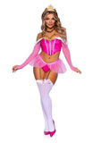 Leg Avenue Dreamy Princess Velvet Boned Crop Top with Jewel Accent, Garter Panty with Peplum Skirt, Removable Clear Straps, and Crown Headband - Pink - Large - 4 Piece