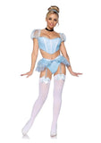 Leg Avenue Glass Slipper Cinderella Boned Sweetheart Crop Top with Organza Sleeves, Garter Panty with Shimmer Sheer Skirt, Ribbon Choker, and Matching Hair Band - Blue - Medium - 4 Piece