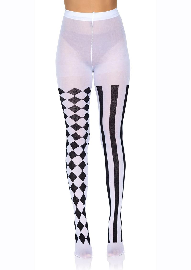 Leg Avenue Harlequin Pantyhose - Black/White - One Size