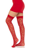 Leg Avenue Heart Net Thigh Highs - Red - One Size