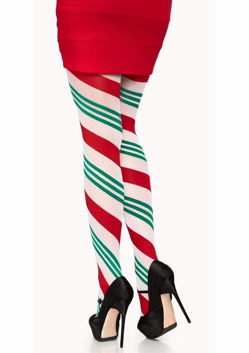 Leg Avenue Holiday Ribbon Striped Tights - Green/Red - One Size