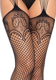 Leg Avenue Industrual Net Stocking with Dutchess Lace Top and Attached Multi-Strand Garter Belt