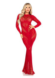 Leg Avenue Lace and Net Body Con Gown with Heart Keyhole Detail - Red - One Size