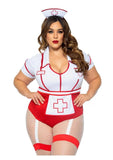 Leg Avenue Nurse Feelgood Snap Crotch Garter Bodysuit with Attached Apron and Hat Headband