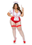 Leg Avenue Nurse Feelgood Snap Crotch Garter Bodysuit with Attached Apron and Hat Headband - Red/White - 3XLarge/4XLarge/Queen - 2 Piece