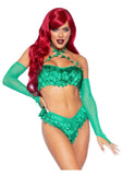 Leg Avenue Poison Temptress Leafy Halter Top with Corset Lace Up Back, Leafy Panty, and Sleeves - Green - Medium - 3 Piece