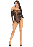 Leg Avenue Rhinestone Net and Lace Off The Shoulder Teddy - Black - One Size