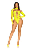 Leg Avenue Seamless Asymmetrical Cut Out Thong Back Bodysuit - Neon Yellow/Yellow - One Size