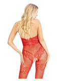 Leg Avenue Seamless Rhinestone Fishnet Bodystocking with Keyhole and Lace Lingerie Detail