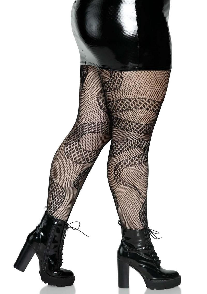 Leg Avenue Snake Net Tights - Black - Queen/XLarge/XXLarge