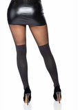 Leg Avenue Spandex Opaque Cross Pantyhose with Sheer Thigh Accent - Black - One Size