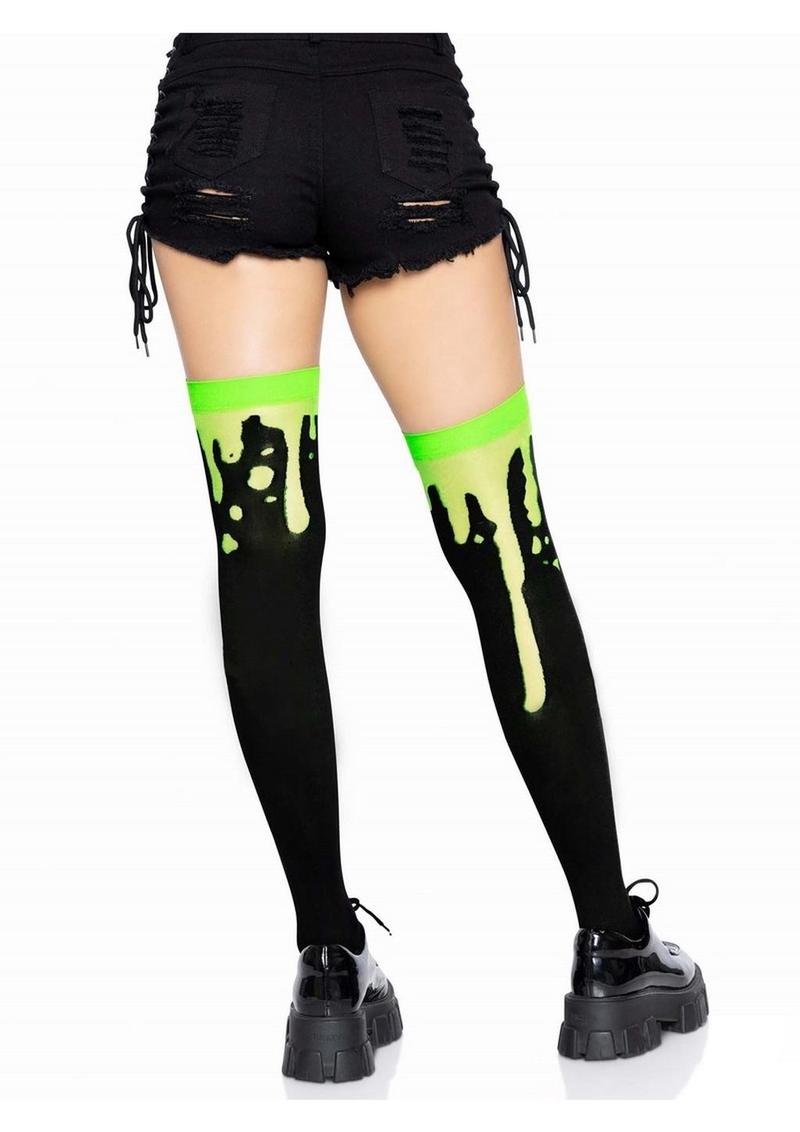 Leg Avenue Splatter Thigh Highs - Green/Red - One Size