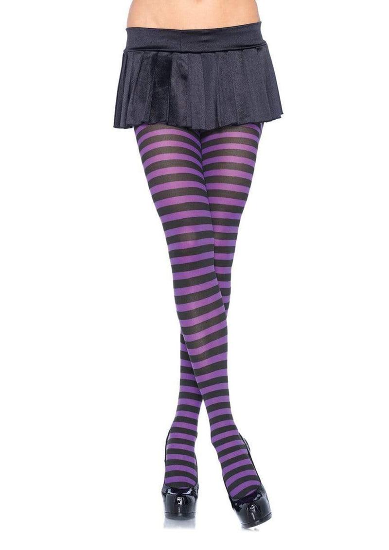 Leg Avenue Striped Tights - Black/Purple - Plus Size/Queen