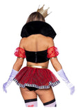 Leg Avenue Wicked Wonderland Queen Tow-Tone Boned Crop Top with Stay Up Collar and Broach Accent, Garter Panty with Peplum Skirt, and Crown Headband - Black/Red - Large - 3 Piece