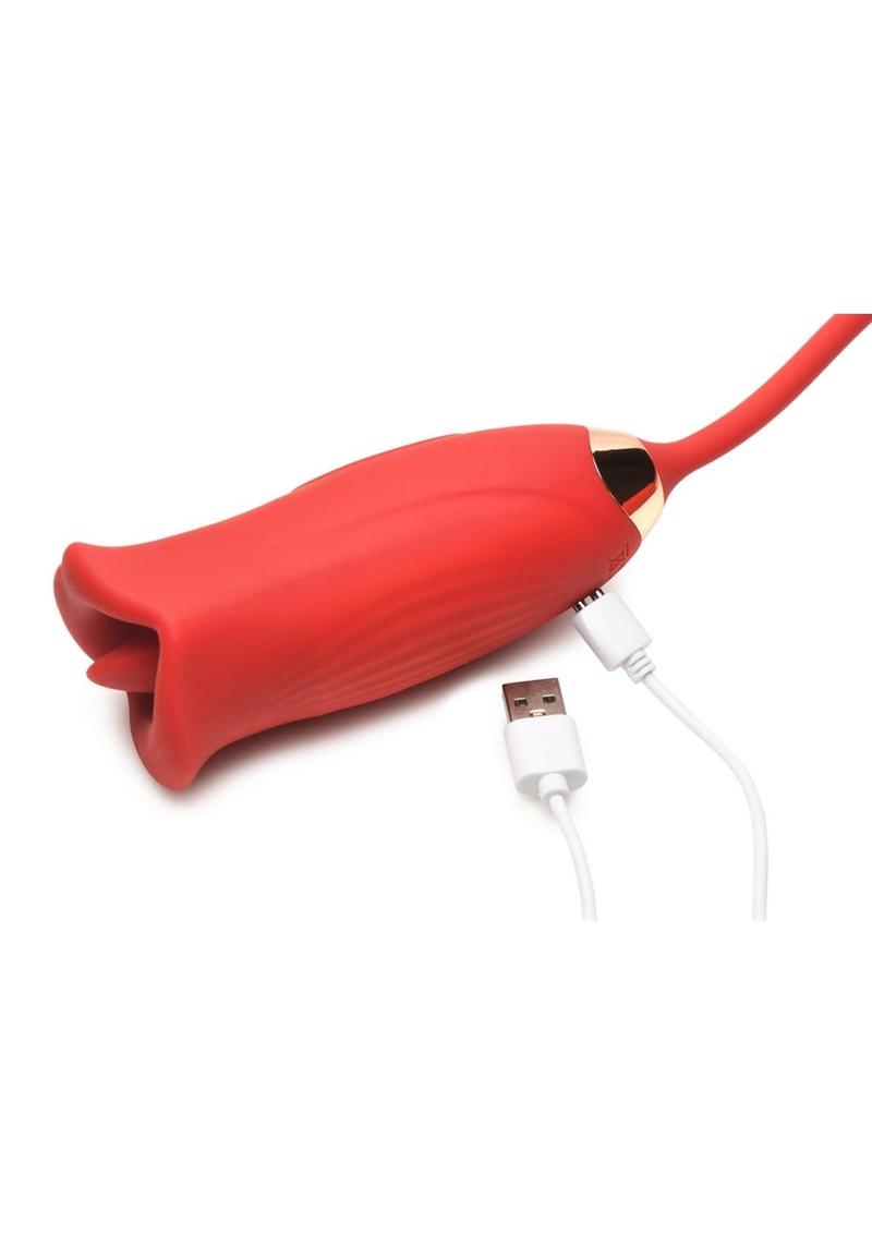 Lickgasm Magic Kiss Kissing Rechargeable Silicone Clitoral Stimulator with Thrusting Vibrator - Red