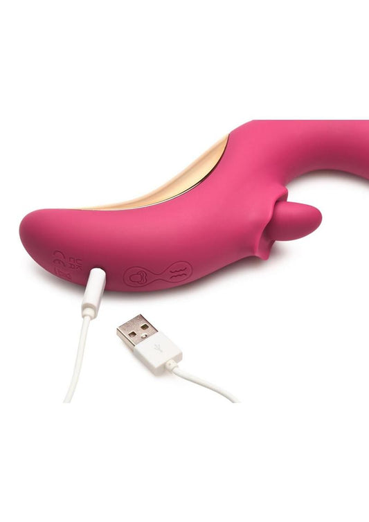 Lickgasm Tease and Please Rechargeable Silicone Thrusting Andamp; Licking Vibrator - Pink