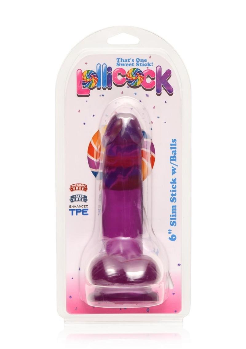 Lollicock Slim Stick Dildo with Balls - Grape Ice/Purple - 6in