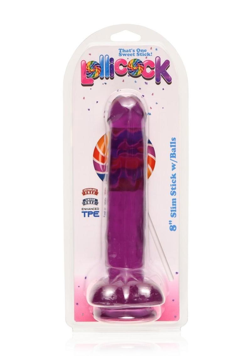 Lollicock Slim Stick Dildo with Balls - Grape Ice/Purple - 8in