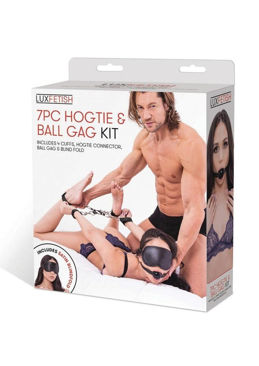 Lux Fetish Hogtie and Ball Gag Kit - Black - 7 Piece