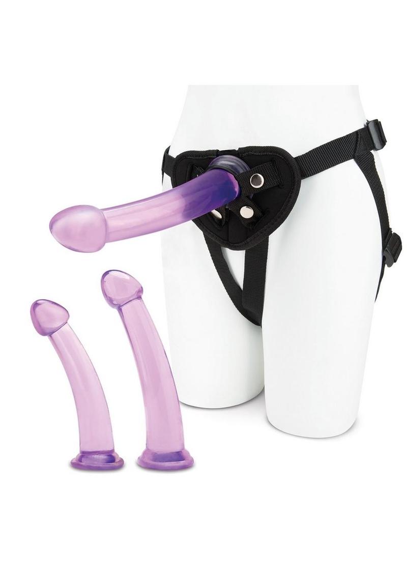 Lux Fetish Size Up Dildo and Harness Pegging Training - Purple - 3 Piece/Set