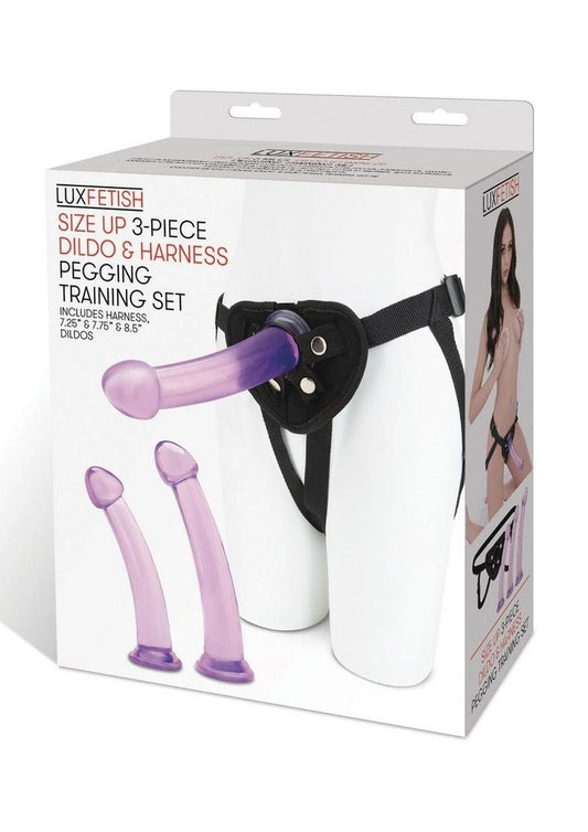 Lux Fetish Size Up Dildo and Harness Pegging Training - Purple - 3 Piece/Set