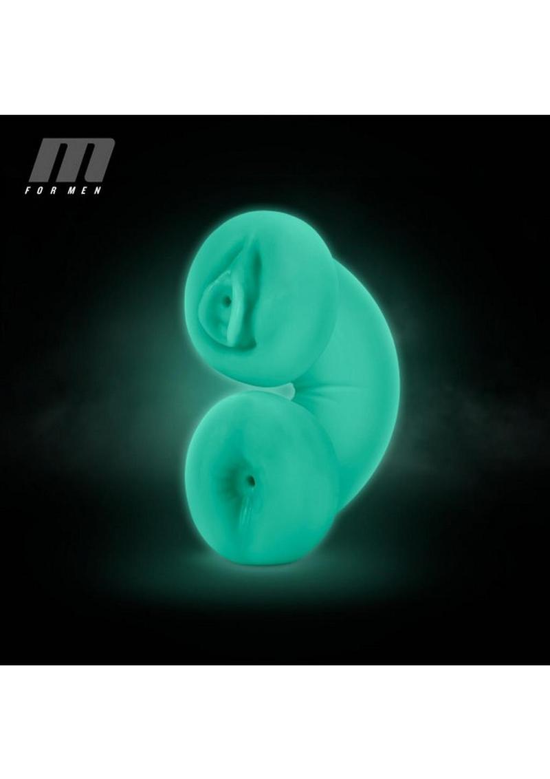 M For Men Soft and Wet Double Trouble Glow In The Dark Masturbator - Blue/Glow In The Dark/Turquoise/Vanilla