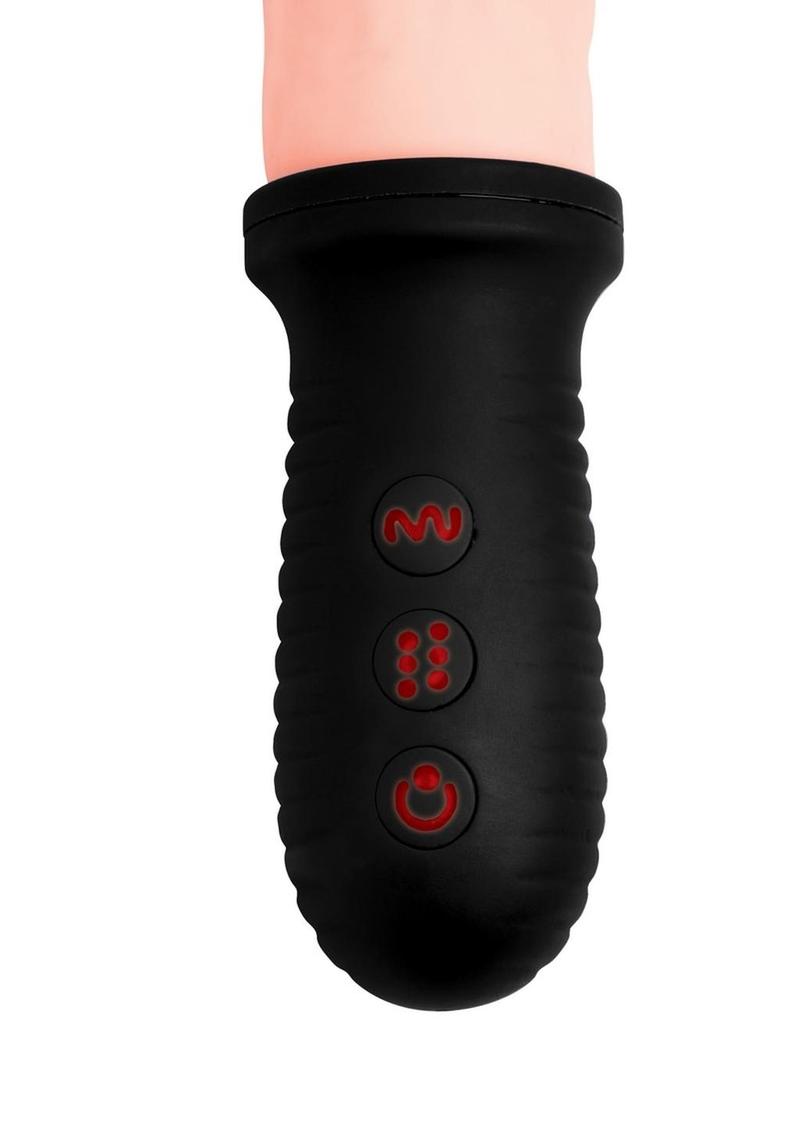 Master Series 8x Auto Pounder Rechargeable Silicone Vibrating and Thrusting Dildo with Handle - Vanilla - 10in