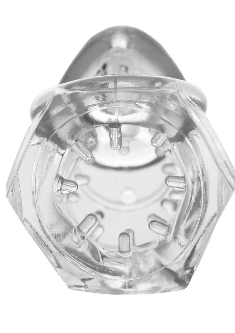 Master Series Detained 2.0 Restrictive Chastity Cage with Nubs - Clear