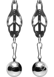 Master Series Deviant Monarch Weighted Nipple Clamps - Metal/Silver