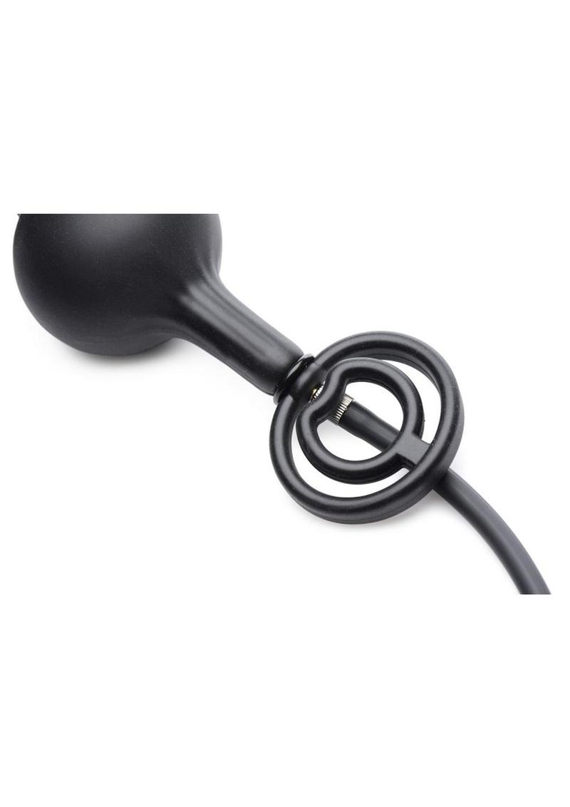 Master Series Devil's Rattle Inflatable Silicone Plug with Cock Ring - Black